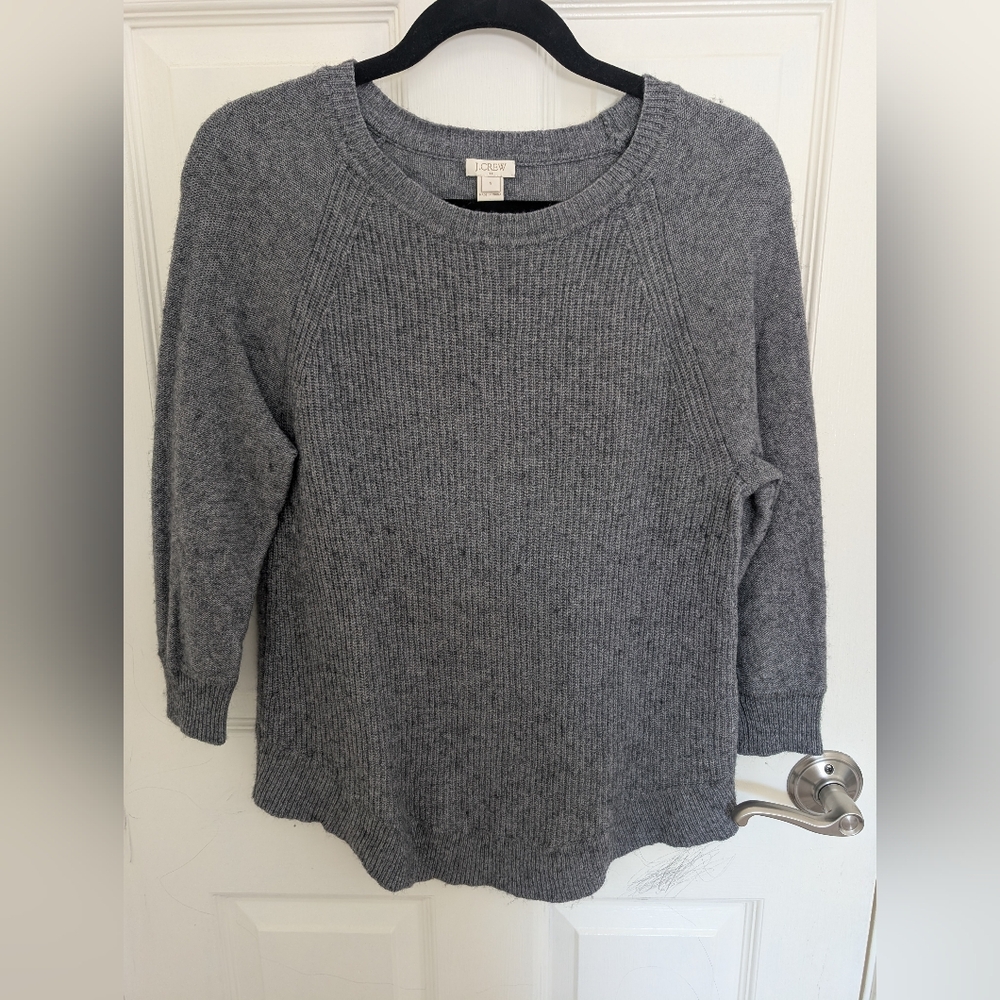 [J.Crew] Gray Knit Ribbed Raglan Wool 3/4 Sleeve Sweater - small